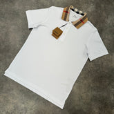 BURBERRY CHECK COLLAR POLO SHIRT WHITE