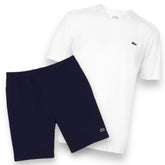 LACOSTE SMALL LOGO T-SHIRT & JERSEY SHORTS SET WHITE & NAVY BLUE