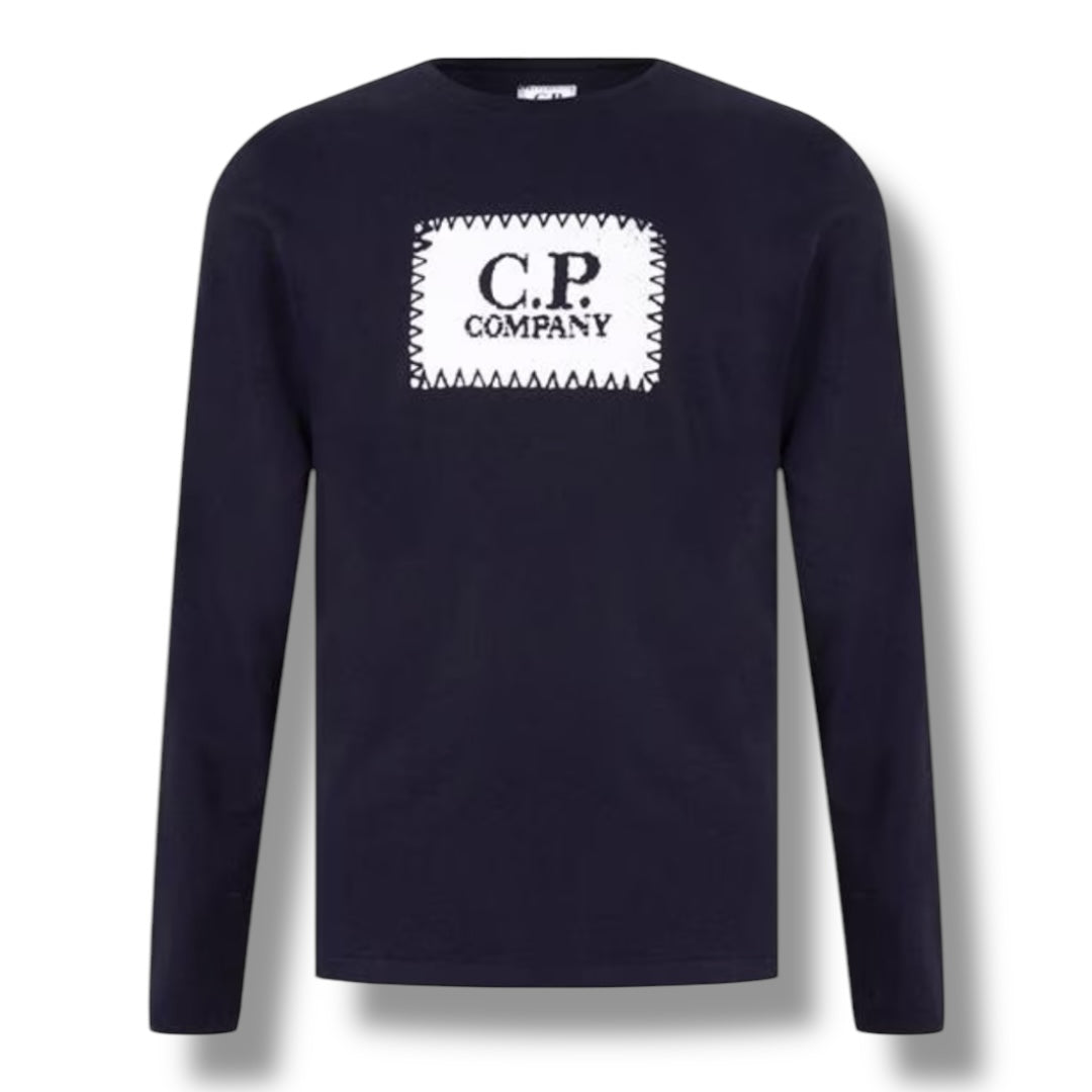 CP COMPANY STAMP LOGO LONG SLEEVED T-SHIRT NAVY BLUE