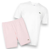 LACOSTE SMALL LOGO T-SHIRT & JERSEY SHORTS SET WHITE & PINK