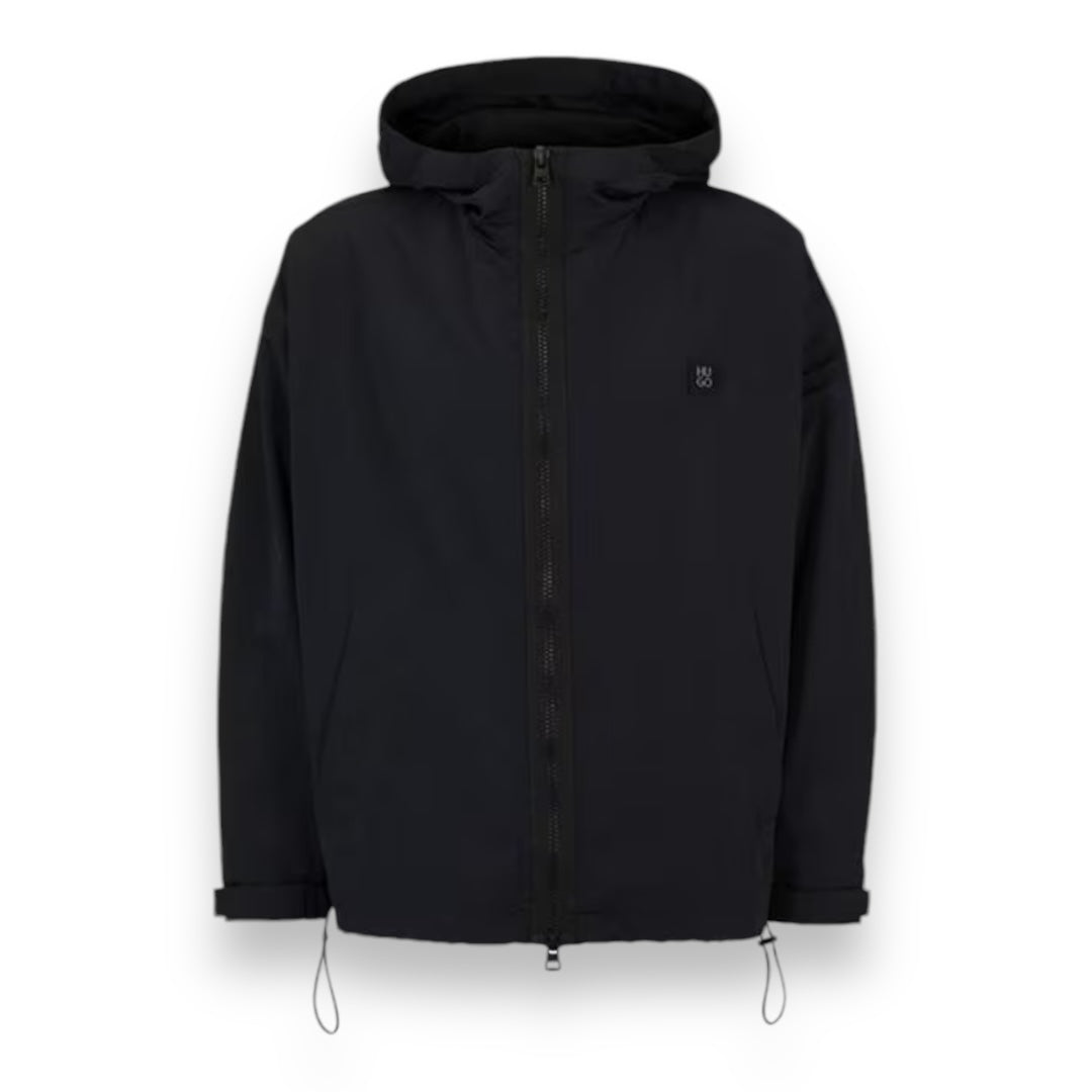 HUGO METAL LOGO HOODED RAIN JACKET BLACK