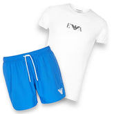 ARMANI T-SHIRT & SWIM SHORTS SET WHITE & ROYAL BLUE