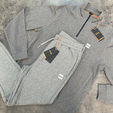 HUGO BOSS 1/4 ZIP FULL TRACKSUIT SWEATSHIRT & JOGGERS COMBO GREY *SALE*