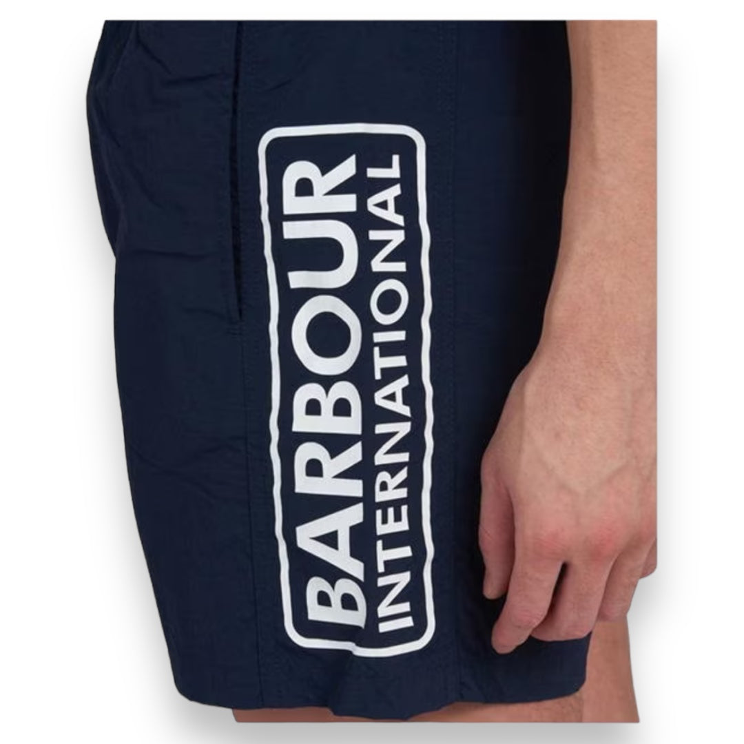 BARBOUR INTERNATIONAL BIG LOGO T-SHIRT & SWIM SHORTS SET WHITE & NAVY BLUE