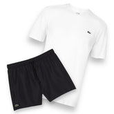 LACOSTE SMALL LOGO T-SHIRT & SWIM SHORTS SET WHITE & BLACK