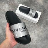 GIVENCHY LOGO SLIDERS SILVER GREY