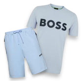 HUGO BOSS LOGO T-SHIRT & TECH JERSEY SHORTS SET LIGHT BLUE