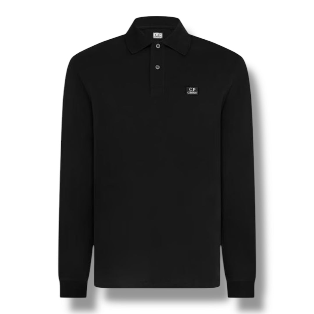 CP COMPANY LONG SLEEVED POLO SHIRT BLACK