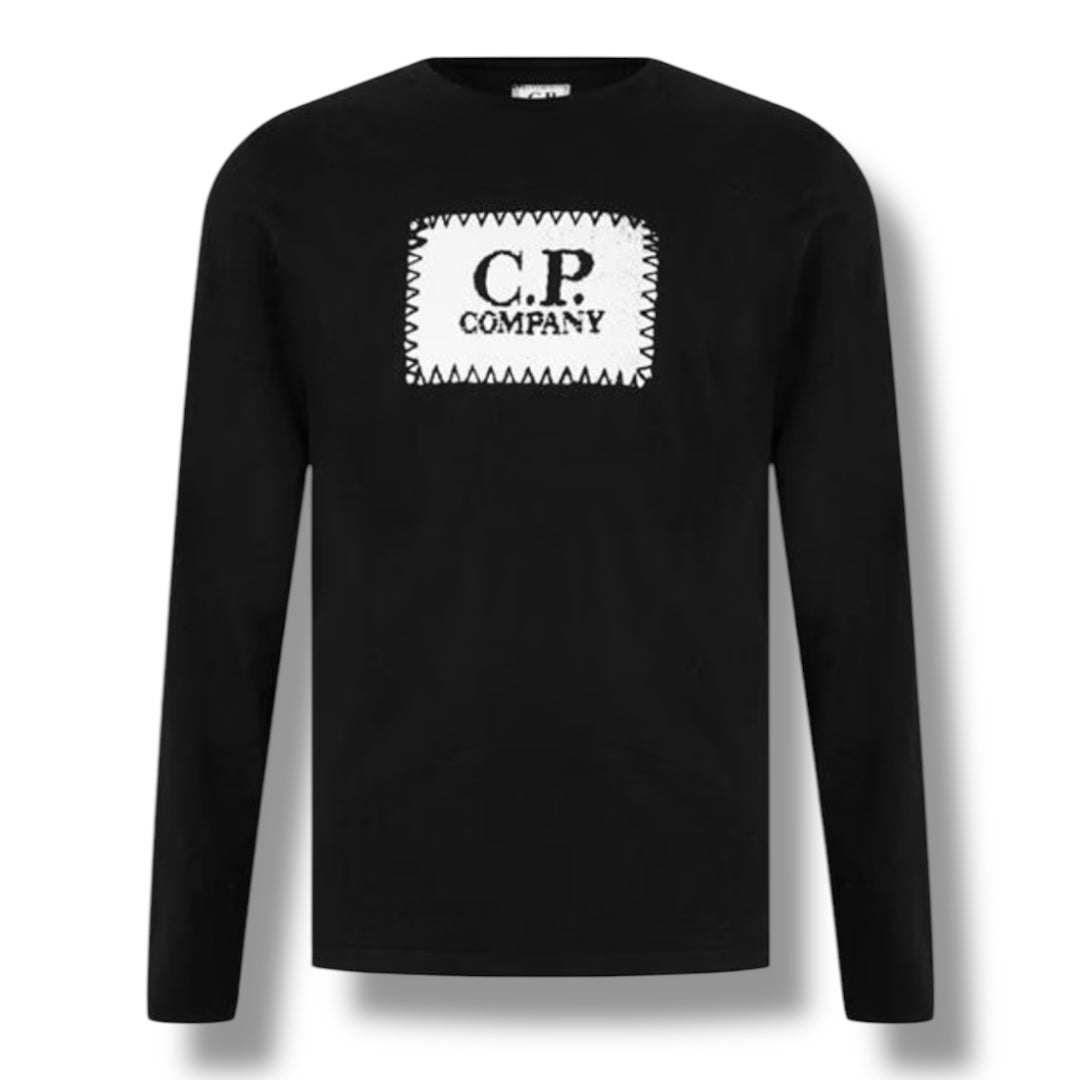 CP COMPANY STAMP LOGO LONG SLEEVED T-SHIRT BLACK