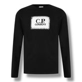 CP COMPANY STAMP LOGO LONG SLEEVED T-SHIRT BLACK