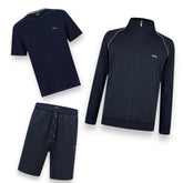 BOSS MIX TRIPLE SET ZIP UP  TRACK TOP - SHORTS & T-SHIRT TRACKSUIT NAVY BLUE