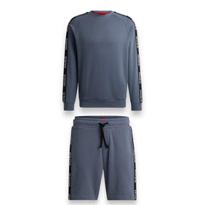 HUGO BOSS HUGO TAPE LOGO SWEATSHIRT & JERSEY SHORTS SET DUSK BLUE