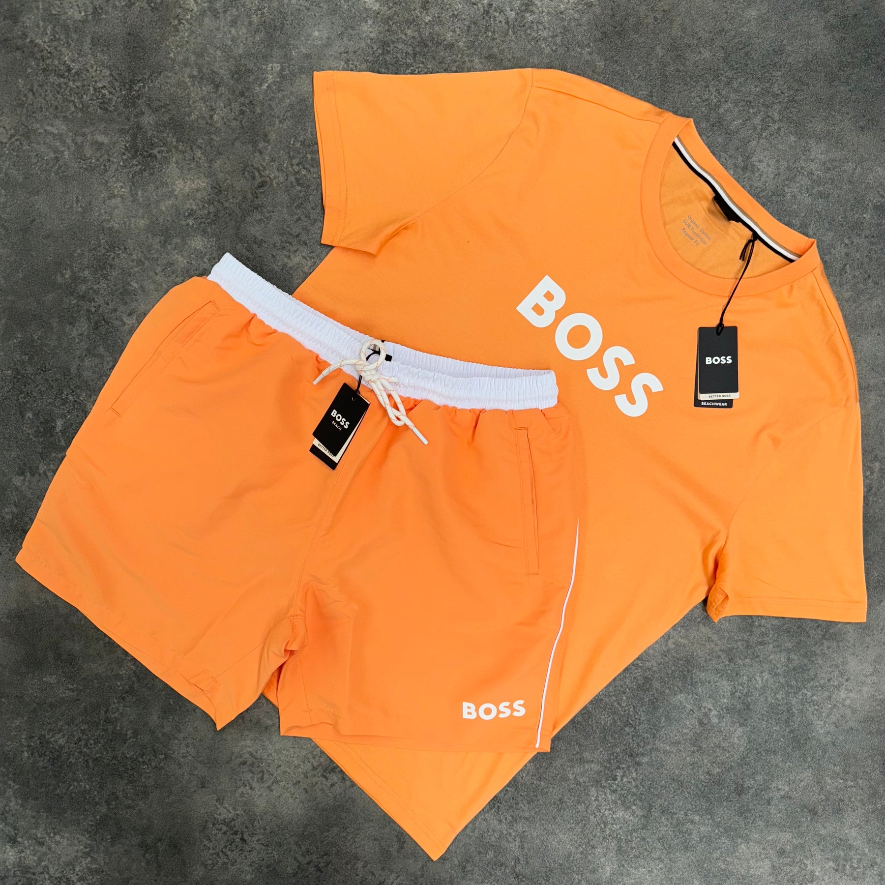 HUGO BOSS BIG LOGO T-SHIRT & SHORTS SET ORANGE