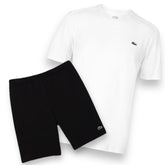 LACOSTE SMALL LOGO T-SHIRT & JERSEY SHORTS SET WHITE & BLACK