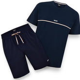 HUGO BOSS THIN STRIPE JERSEY T-SHIRT & SHORTS SET NAVY BLUE