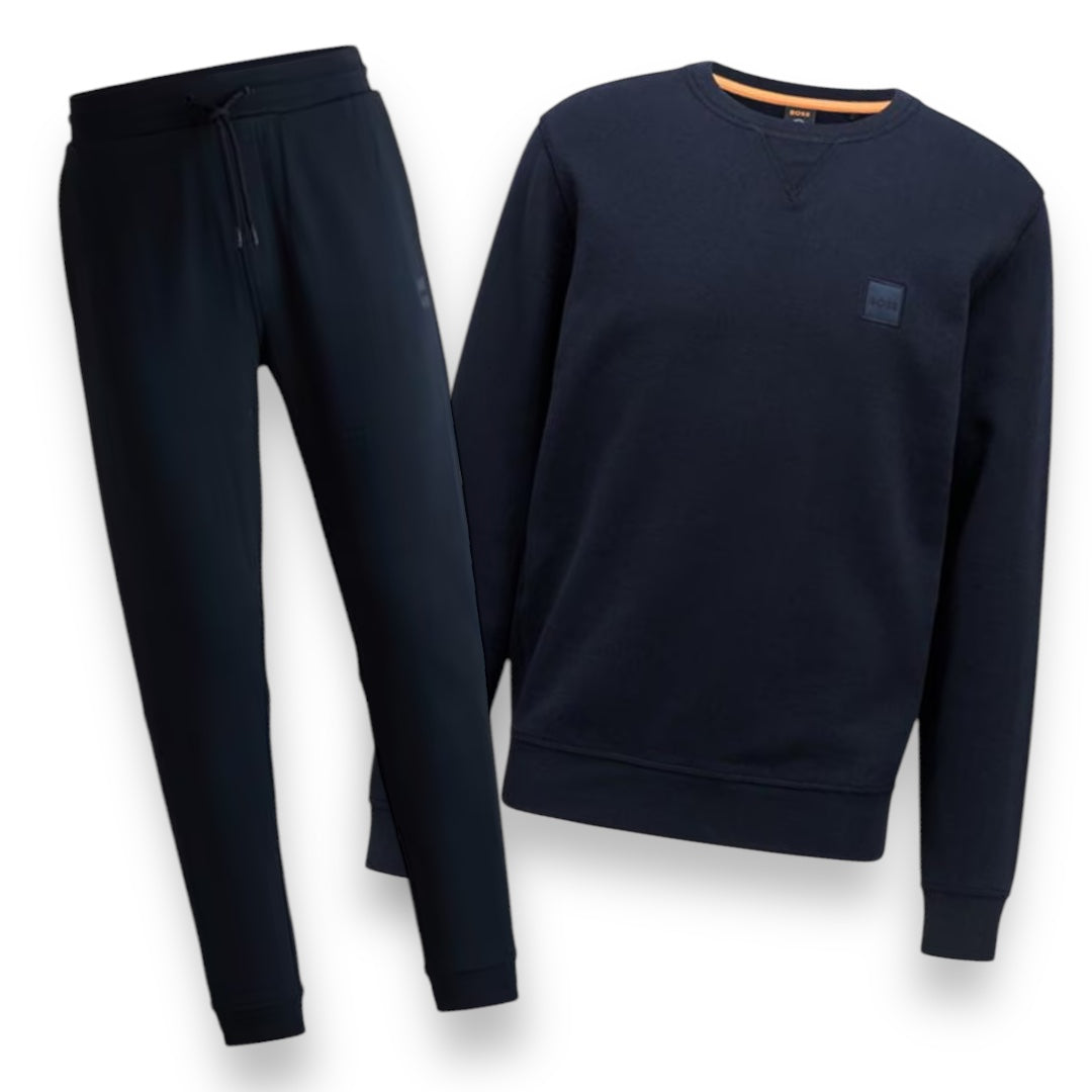 HUGO BOSS PATCH LOGO FULL TRACKSUIT SWEATSHIRT & JOGGERS NAVY BLUE