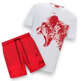 HUGO BOSS HUGO CHEETAH T-SHIRT & SWIM SHORTS SET WHITE & RED