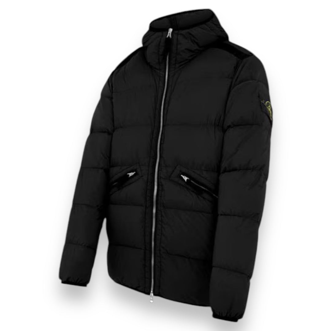 STONE ISLAND HOODED DD PUFFER JACKET BLACK