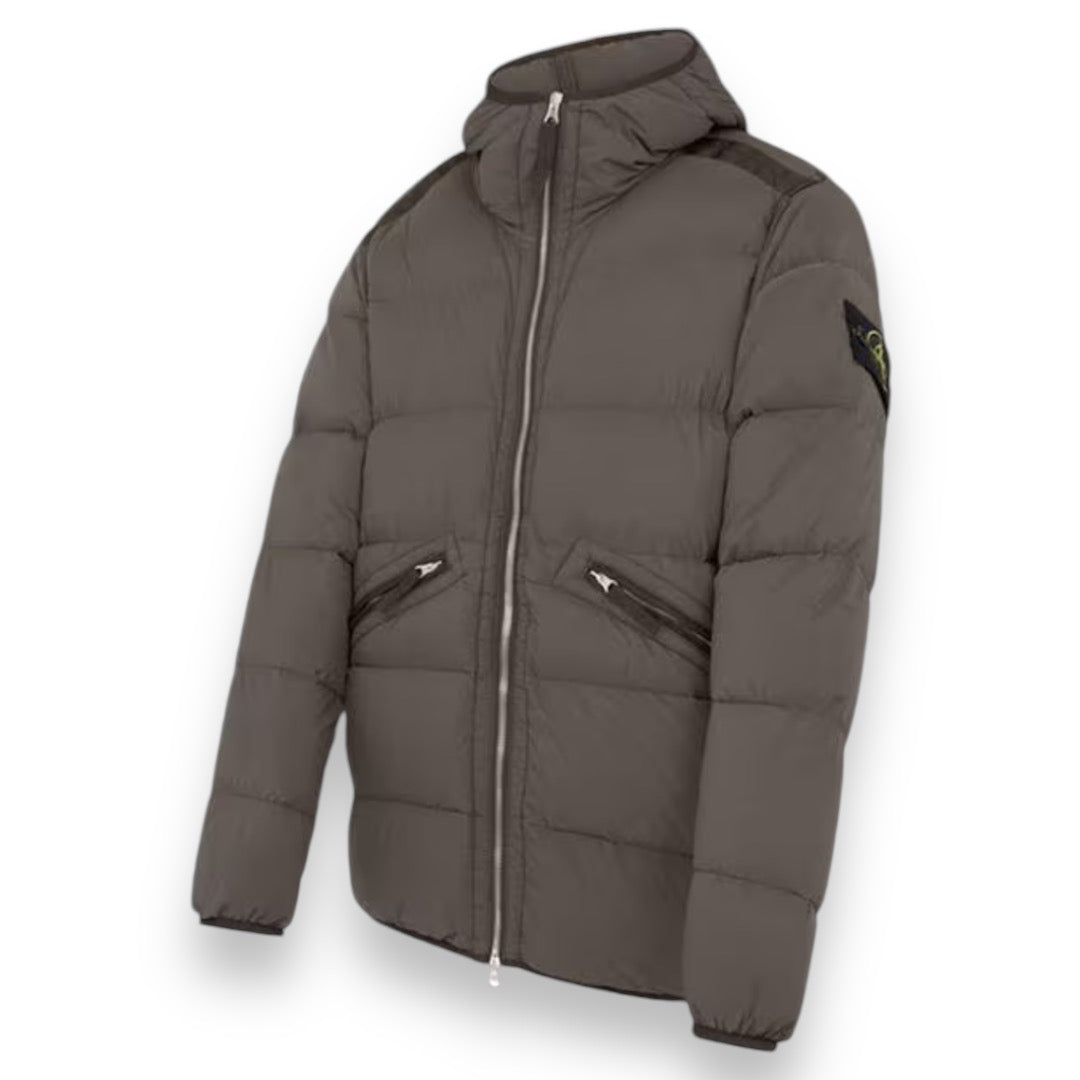 STONE ISLAND HOODED DD PUFFER JACKET NOCE BROWN