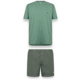 CP COMPANY SMALL PATCH LOGO T-SHIRT & PATCH SWIM SHORTS SET GREEN