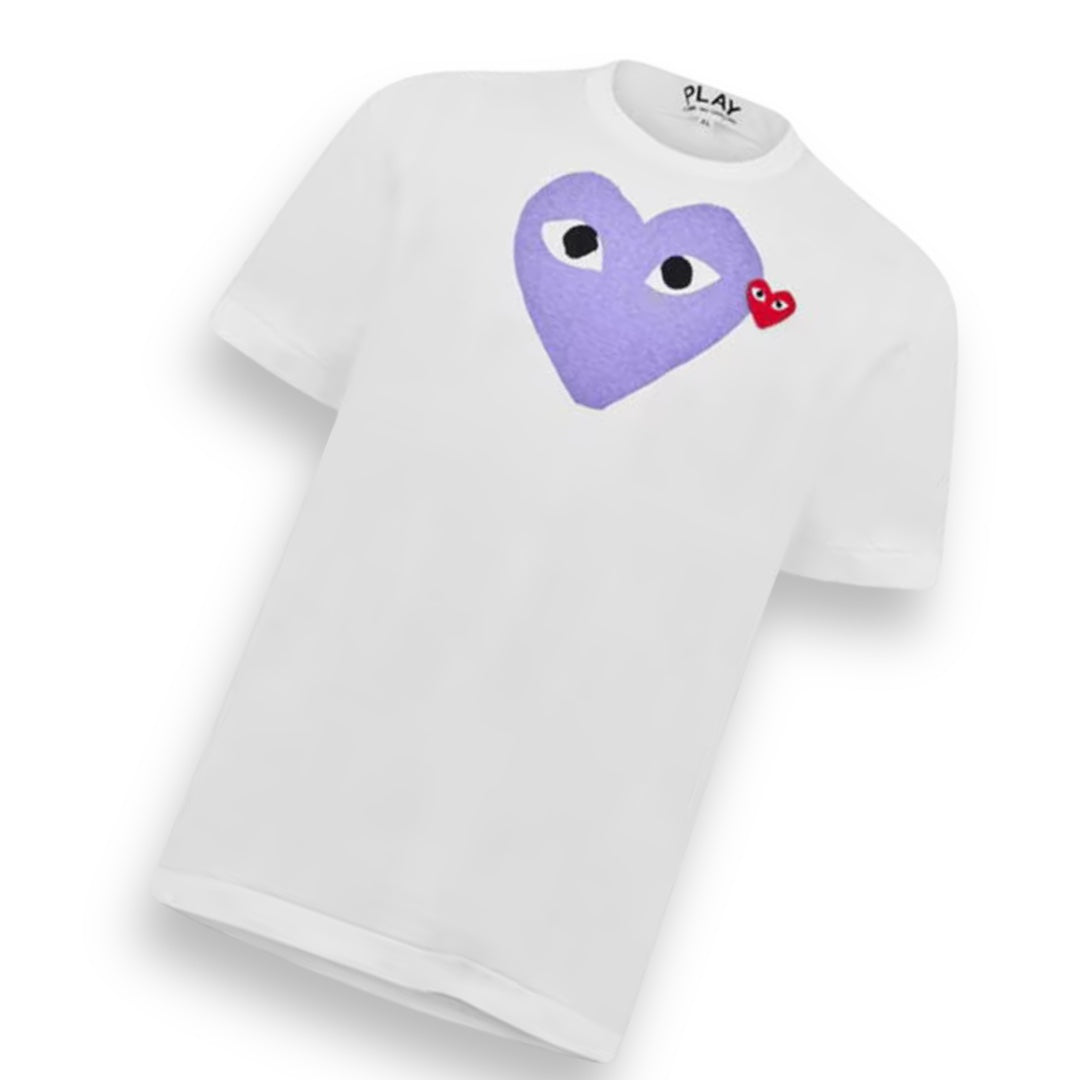 COMME DES GARÇONS PLAY T-SHIRT DOUBLE HEART WHITE & PURPLE