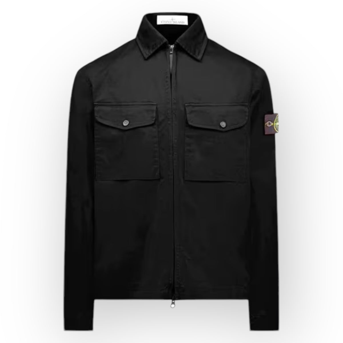 STONE ISLAND ZIP UP STRETCH COTTON SATIN OVERSHIRT BLACK