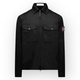 STONE ISLAND ZIP UP STRETCH COTTON SATIN OVERSHIRT BLACK