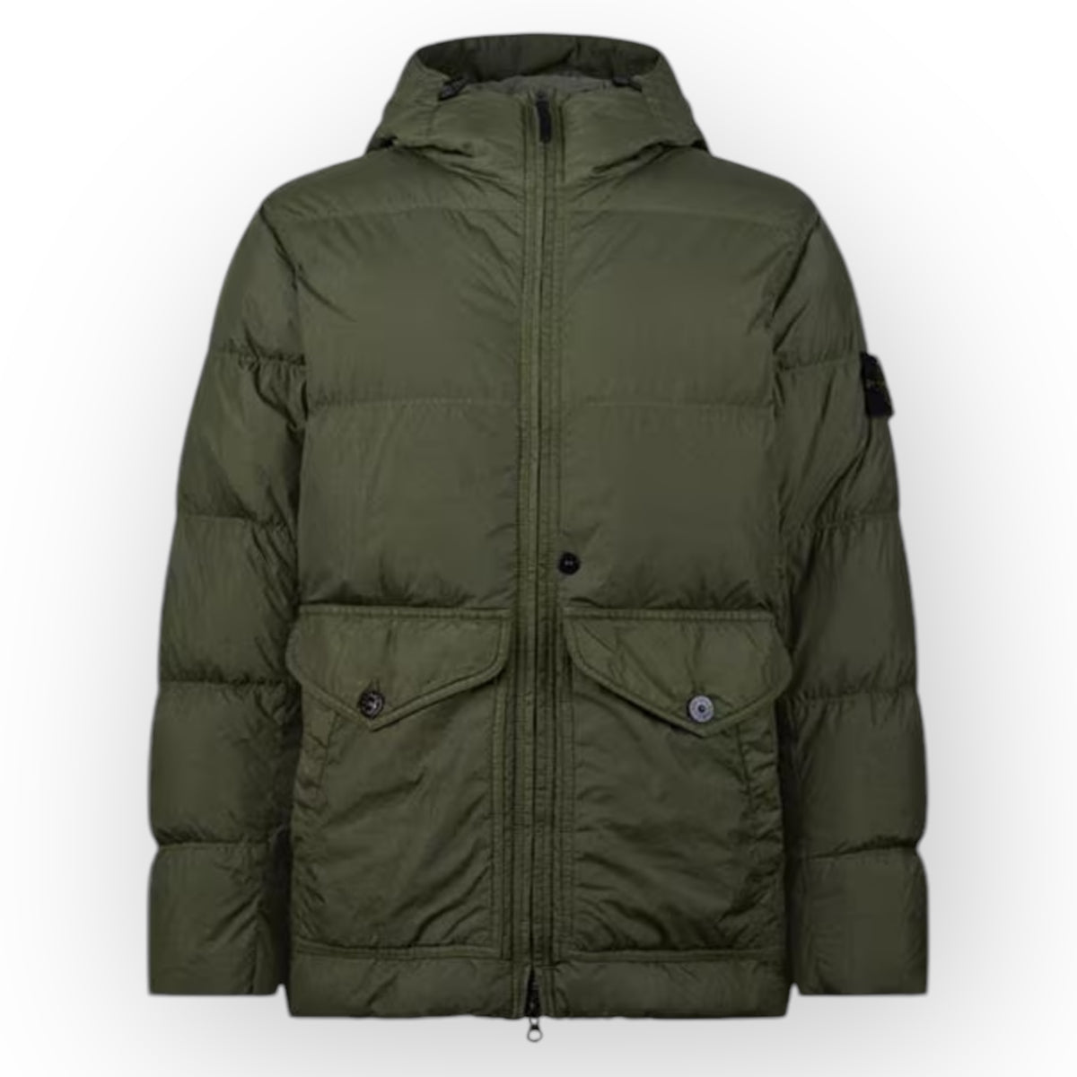 STONE ISLAND HOODED PUFFER JACKET MUSCHIO GREEN