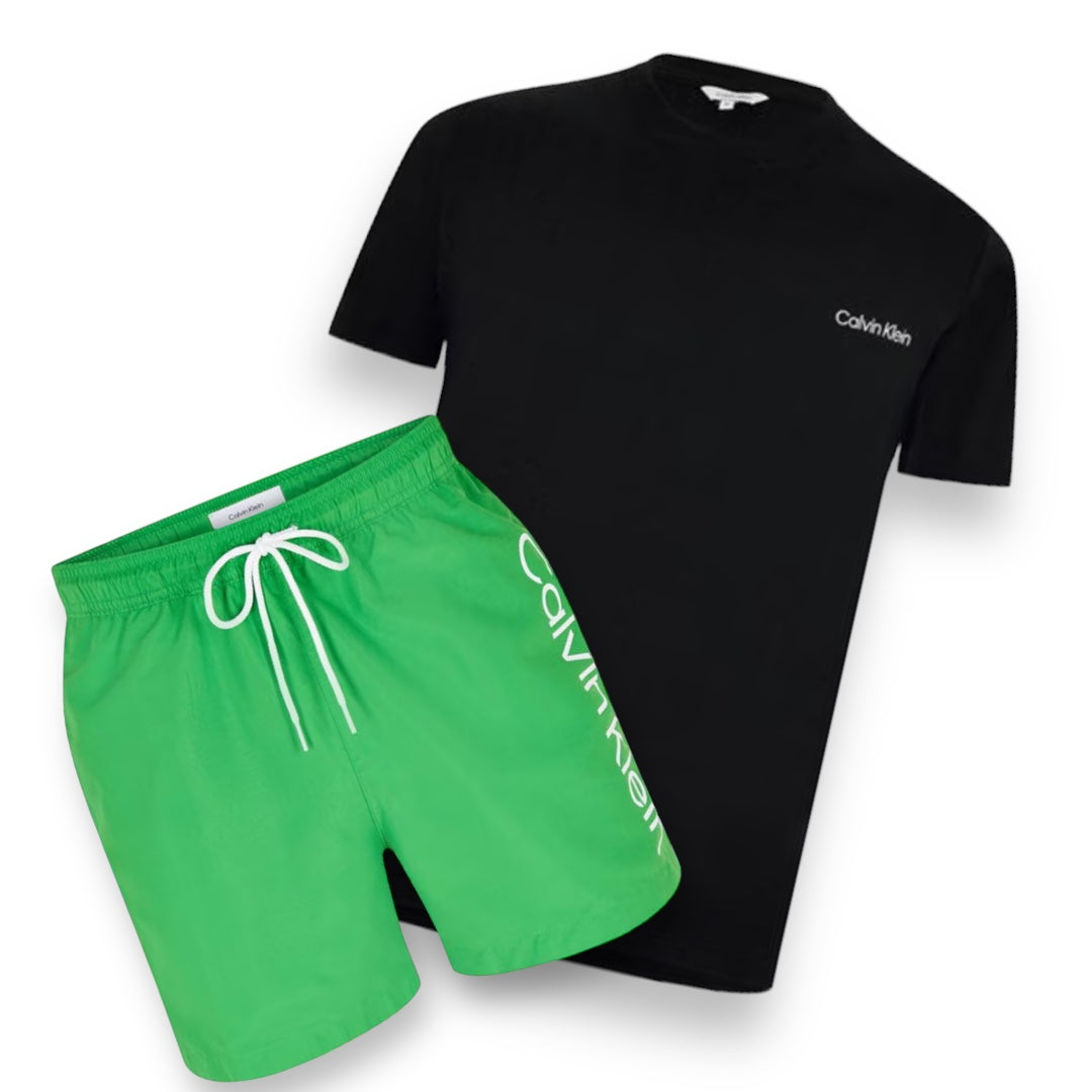 CALVIN KLEIN T-SHIRT & SWIM SHORTS SET BLACK & GREEN