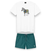 PAUL SMITH LARGE ZEBRA T-SHIRT & SWIM SHORTS SET WHITE / GREEN