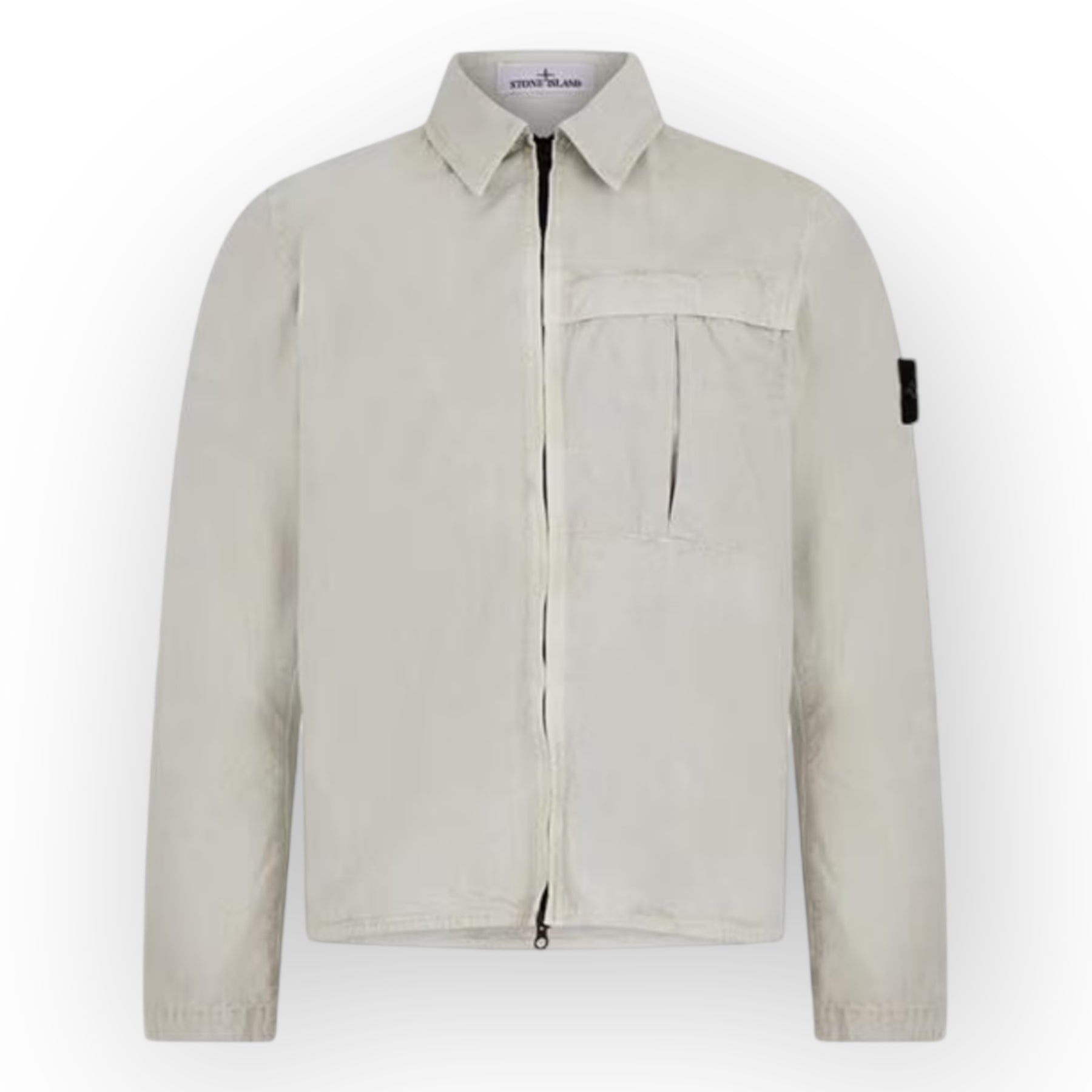 STONE ISLAND ZIP UP WASHED COTTON OVERSHIRT STUCCO BEIGE