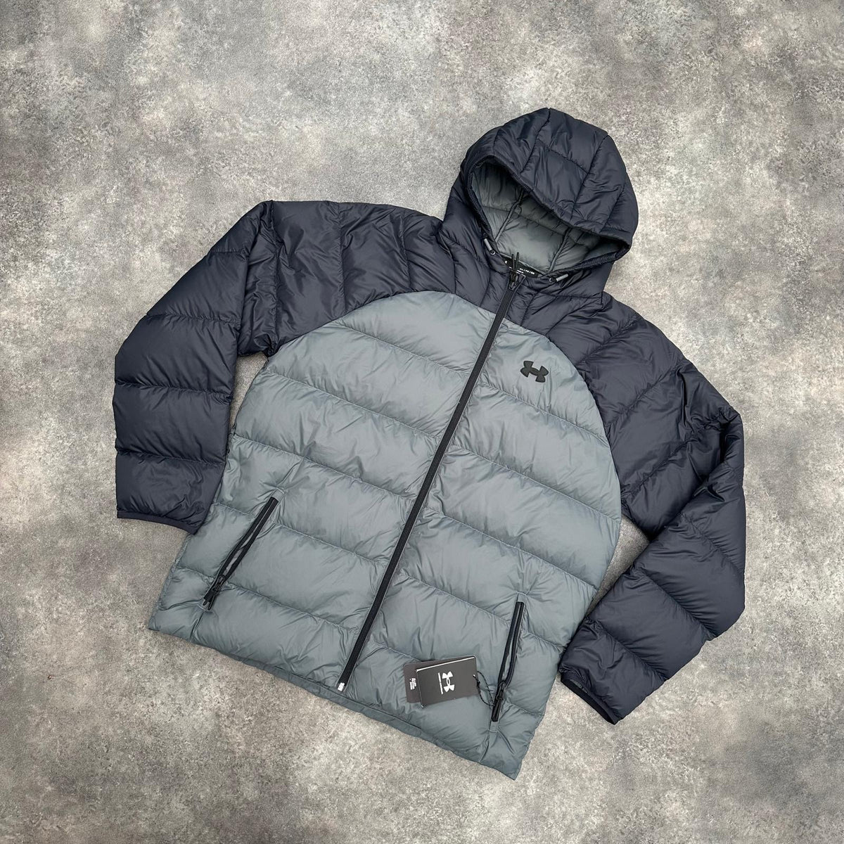 UNDER ARMOUR HOODED PUFFER JACKET GREY & BLACK