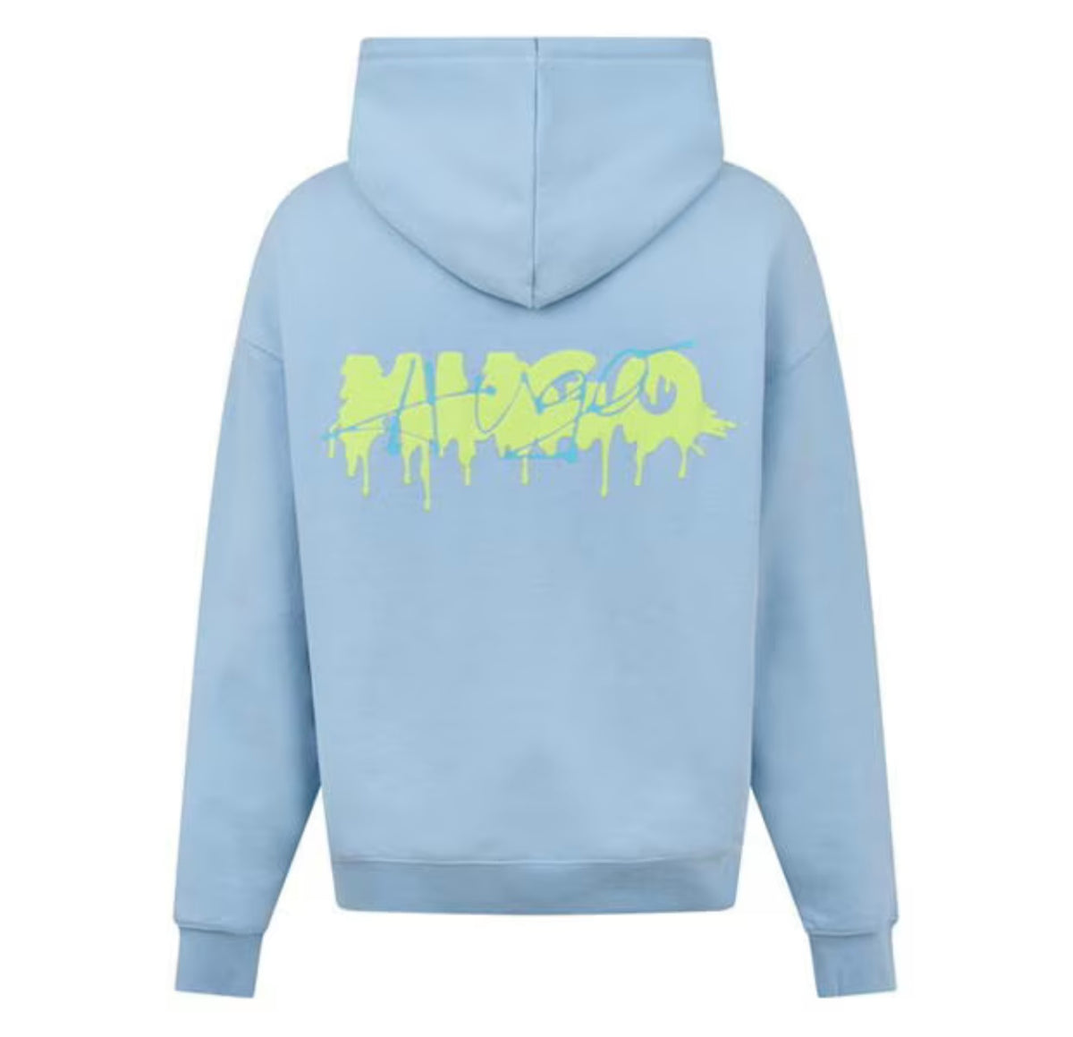 HUGO GRAFFITI LOGO OTTH HOODIE & JERSEY SHORTS SET LIGHT BLUE / LIME