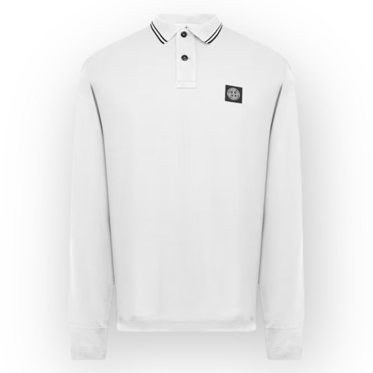 STONE ISLAND PATCH LOGO LONG SLEEVED POLO SHIRT WHITE