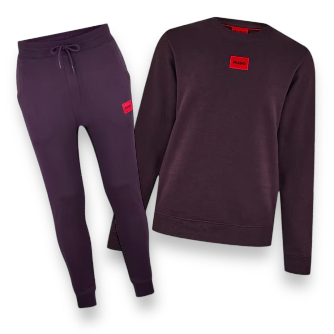 HUGO BOSS HUGO RED PATCH TRACKSUIT SWEATSHIRT & JOGGERS BURGUNDY