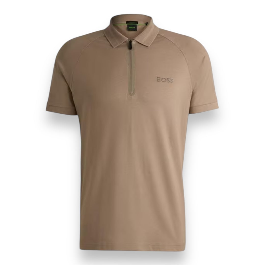 HUGO BOSS PHIL MIRROR ZIP POLO SHIRT BEIGE