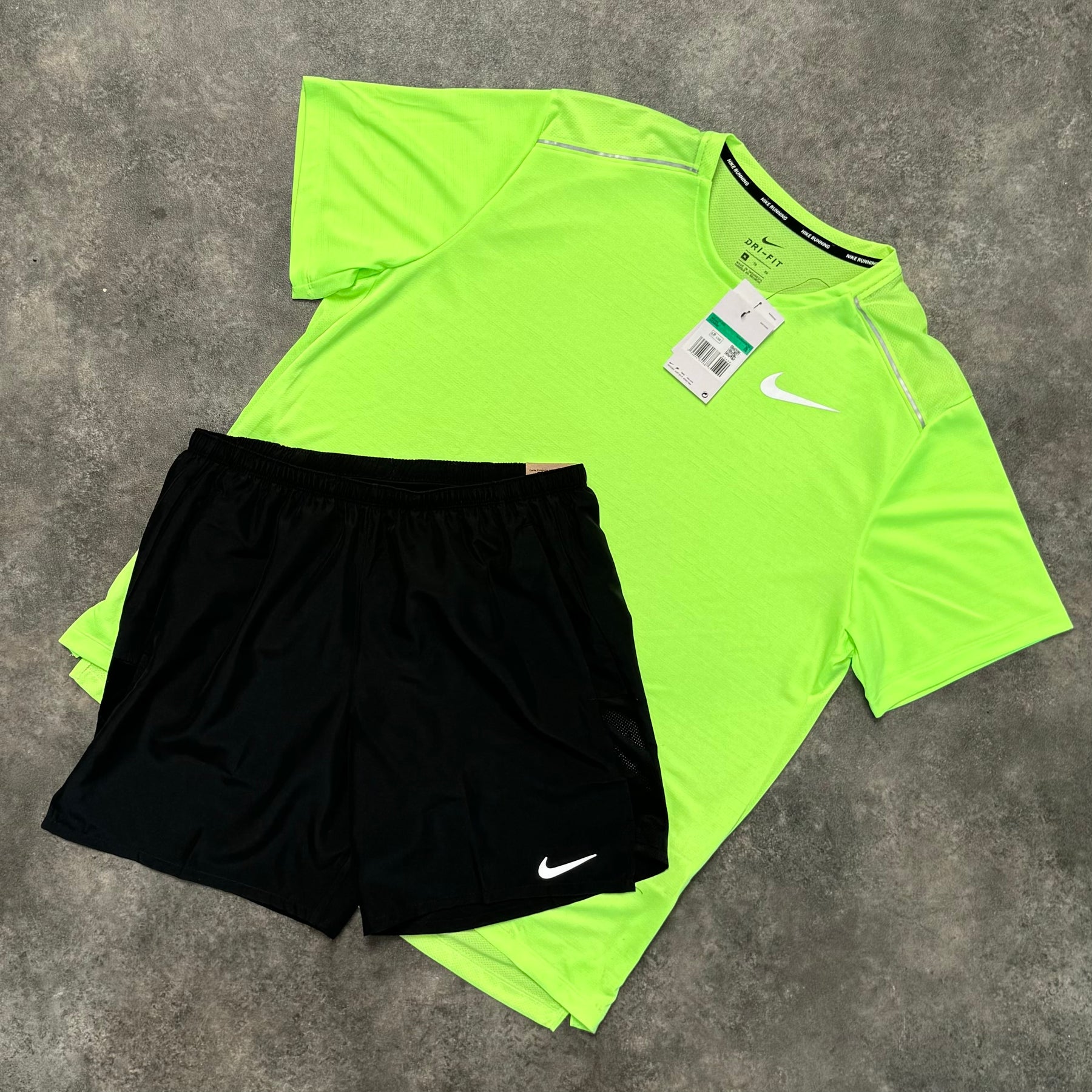 NIKE DRI FIT RUNNING GYM KIT LIME BLACK