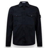 STONE ISLAND ZIP UP STRETCH COTTON RASO OVERSHIRT NAVY BLUE