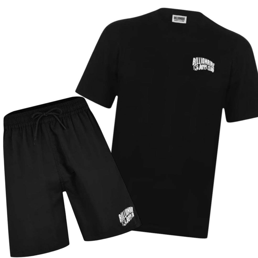 BILLIONAIRE BOYS CLUB SMALL ARCH LOGO T-SHIRT & SWIM SHORTS COMBO BLACK - BLACK