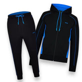 HUGO BOSS FULL ZIP HOODED TRACKSUIT BLACK & BRIGHT BLUE