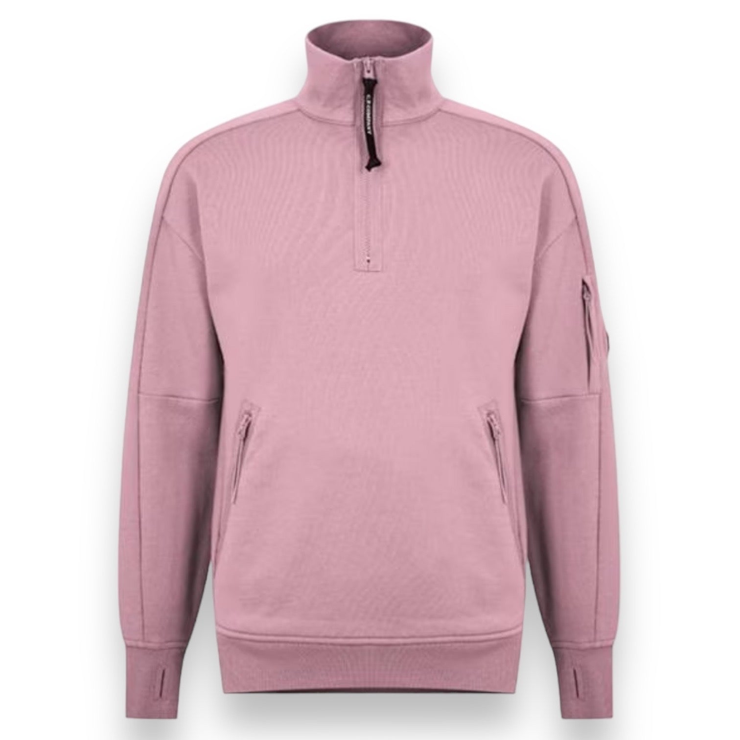 CP COMPANY 1/4 ZIP FUNNEL NECK SWEATSHIRT LIGHT PINK