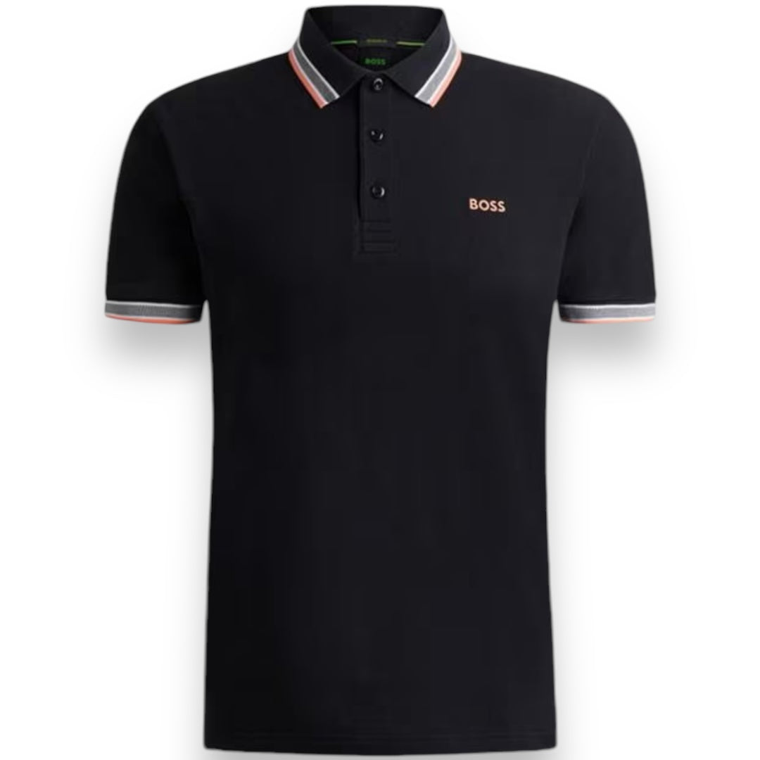 HUGO BOSS PAD POLO SHIRT BLACK ORANGE