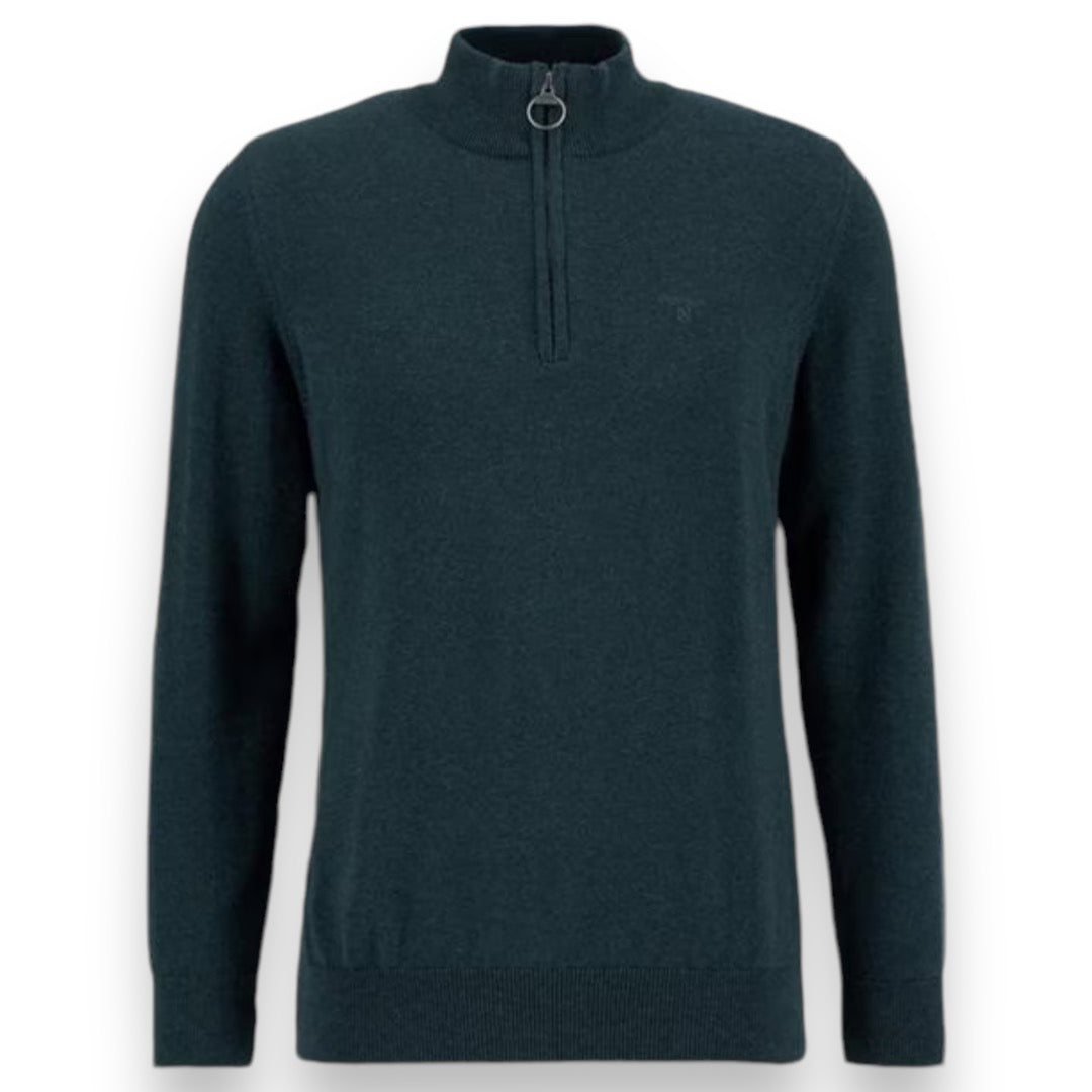 BARBOUR COTTON 1/4 ZIP SWEATER GREEN