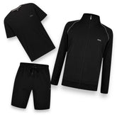 BOSS MIX TRIPLE SET ZIP UP l TRACK TOP - SHORTS & T-SHIRT TRACKSUIT BLACK