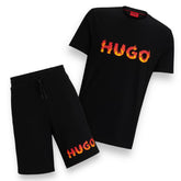 HUGO BOSS HUGO RED PATCH JERSEY T-SHIRT & SHORTS SET BLACK