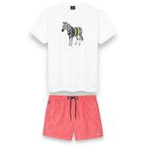 PAUL SMITH LARGE ZEBRA T-SHIRT & SWIM SHORTS SET WHITE / PINK