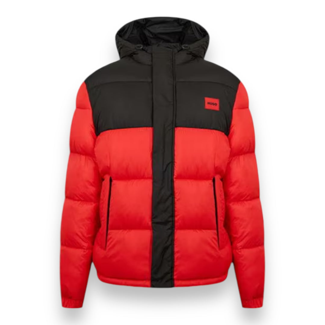 HUGO RED PATCH HOODED PUFFER JACKET RED