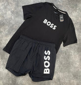 HUGO BOSS HUGO T-SHIRT & SWIM SHORTS SET BLACK & BLACK  * SALE *