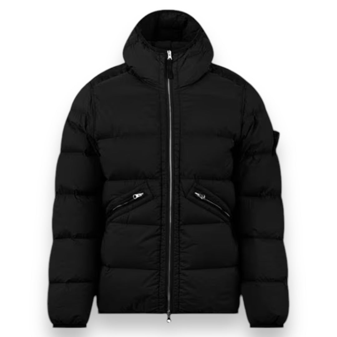 STONE ISLAND HOODED DD PUFFER JACKET BLACK