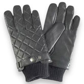 BARBOUR QUILTED LEATHER GLOVES BLACK